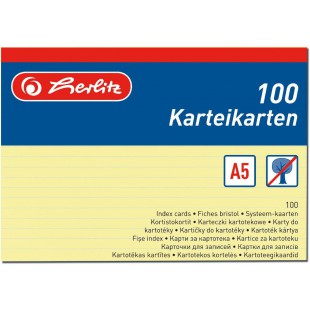 Fiches Bristol A5, ligne, Jaune, 100 Pieces