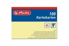 Fiches Bristol A5, ligne, Jaune, 100 Pieces