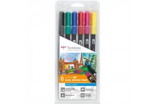 Tombow ABT-6P-1 Lot de 6 Feutres pinceau a  2 pointes, couleurs primaires