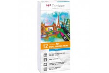 Tombow ABT-12P-1 Lot de 12 Feutres pinceau a  2 pointes, couleurs primaires