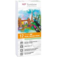 Tombow ABT-12P-2 Lot de 12 Feutres pinceau a  2 pointes, couleurs pastel