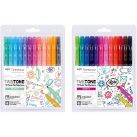 Tombow WS-PK-12P-1 Feutres a  deux pointes TwinTone, kit de 12 couleurs vives & WS-PK-12P-2 Feutres a  deux pointes TwinTone, ki