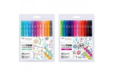 Tombow WS-PK-12P-1 Feutres a  deux pointes TwinTone, kit de 12 couleurs vives & WS-PK-12P-2 Feutres a  deux pointes TwinTone, ki