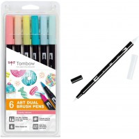 Tombow ABT-6P-4 Lot de 6 feutres pinceau ABT a  deux pointes, couleurs candy & ABT-N00 Feutre pinceau a  2 pointes, blendeur, me