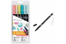 Tombow ABT-6P-4 Lot de 6 feutres pinceau ABT a  deux pointes, couleurs candy & ABT-N00 Feutre pinceau a  2 pointes, blendeur, me