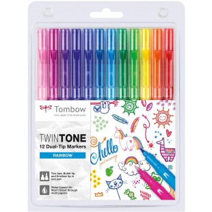 Tombow WS-PK-12P-3 Feutres a  deux pointes TwinTone, Couleur Rainbow