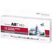 Tombow ABTP-12P-1 Marqueur a  base d'alcool ABT PRO a  deux pointes, set de 12 pieces, Basic Colors