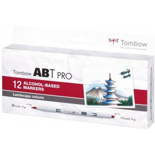 Tombow ABTP-12P-4 Marqueur a  base d'alcool ABT PRO a  deux pointes, set de 12 pieces, Landscape Colors