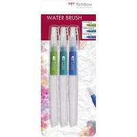 Tombow Wb-3P Set de Pinceaux avec Reservoir D'Eau (Vide), 3 Pieces, 1x Pointe de Pinceau Fine, moyenne et Plate