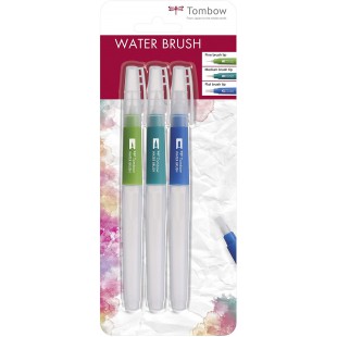 Tombow Wb-3P Set de Pinceaux avec Reservoir D'Eau (Vide), 3 Pieces, 1x Pointe de Pinceau Fine, moyenne et Plate