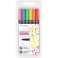 Tombow WS-BH-6P Set de 6 Feutre brush Fudenosuke "Couleurs Neon", Pointe Dure