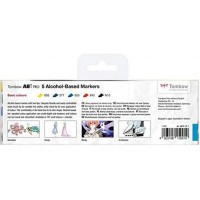 Tombow ABTP-5P-1 Marqueur a  base d'alcool ABT PRO a  deux pointes, set de 5 pieces, Basic Colors