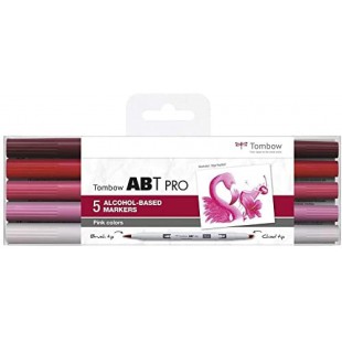 Tombow ABTP-5P-7, Marqueur a  base d'alcool ABT PRO avec deux pointes, Couleurs : rose, 5pcs