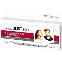 Tombow ABTP-12P-6, Marqueur a  base d'alcool ABT PRO avec deux pointes, Couleurs : portrait, 12pcs