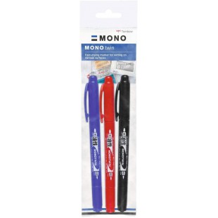 Tombow OS-TME-3P Marqueur permanent MONO twin Kit de 3 couleurs: noir, bleu, rouge