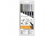 Tombow ABT-6P-6, Feutre pinceau ABT Dual Brush Pen, double pointes, a  base d'eau, Set de 6 couleurs"Gris"