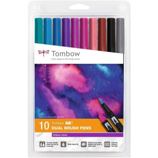 Tombow ABT-10C-3, Feutre pinceau ABT Dual Brush Pen, double pointes, a  base d'eau, Set de 10 couleurs"Galaxy"