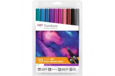 Tombow ABT-10C-3, Feutre pinceau ABT Dual Brush Pen, double pointes, a  base d'eau, Set de 10 couleurs"Galaxy"