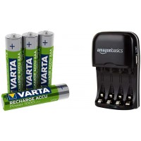 Batterie Rechargeable Accu Ready2Use AAA Ni-Mh (4-piece, 1000 mAh) & Amazon Basics Chargeur de Piles Ni-MH AA et AAA avec Port 