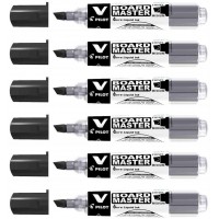 PILOT Lot de 6 Marqueurs Rechargeable V BOARD MASTER Begreen Pte Biseaute Moyenne Noir