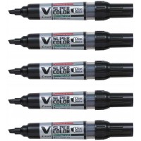 PILOT Lot de 5 Marqueurs Permanent Rechargeable V SUPER COLOR Begreen Pte Biseautee Moyenne Noir
