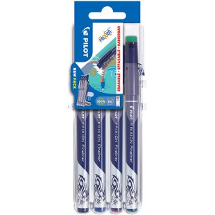 FriXion Fineliner - Set evolutif par 4 - Noir, Bleu, Rouge, Vert - Pointe Fine