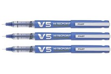 PILOT Lot de 3 Rollers Rechargeable V5 encre liquide Bleu Begreen Pointe Fine