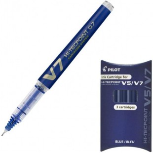 PILOT Rollers Rechargeable Hi-TechPoint V7 Begreen Pte Moyenne Encre liquide Bleu