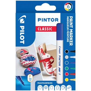 PILOT - Pochette de 6 Pintor - Marqueurs Peinture Multi-Supports a  Base d'Eau, Sechage Rapide - Textile, Verre, Bois, Pierre, D