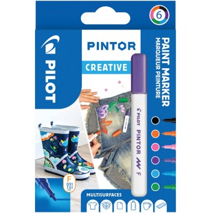 PILOT - Pochette de 6 Pintor - Marqueurs Peinture Multi-Supports a  Base d'Eau, Sechage Rapide - Textile, Verre, Bois, Pierre, D
