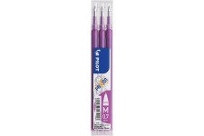 Lot de 3 : Pilot Chaleur / Friction De La Ligne De Milieu Frixion Effacable Recharge Bille Roulante Pointe De 0.7mm - Mauve