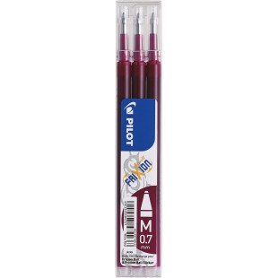 Lot de 3 : Pilot De Ligne De Chaleur Moyen Frixion / Friction Effacable Recharge Bille Roulante Pointe De 0.7mm - Vin Rouge