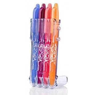 PILOT - 1 Etui Chevalet de 4 rollers FriXion Ball Fun Pointe Moyenne 0.7 mm. Assortis Turquoise, Violet, Rose et Orange