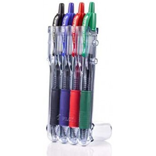 Pilot Pen 2605S4E Lot de 4 stylos a encre gel G2 Noir/rouge/bleu/vert