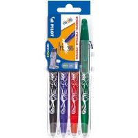 PILOT - 1 Etui Chevalet de 4 rollers FriXion Ball Pointe Moyenne 0.7 mm. Assortis Noir. Bleu. Rouge. Vert
