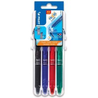 PILOT - 1 Etui Chevalet de 4 rollers FriXion Clickers Pointe Moyenne 0.7 mm. Assortis Noir. Bleu. Rouge. Vert