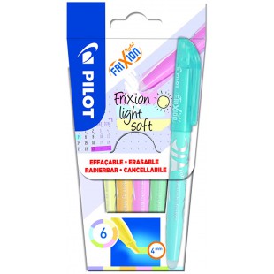 PILOT FriXion Light Soft Lot de 6 surligneurs effacables Rose pastel, jaune, violet, bleu, orange, vert