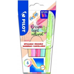 PILOT FriXion Light Natural - 1 Etui de 6 Surligneurs Effacables Naturels Rose, Jaune, Violet, Bleu, Orange, Vert