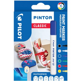 PILOT - Pochette de 6 Pintor - Marqueurs Peinture Multi-Supports a  Base d'Eau, Sechage Rapide - Textile, Verre, Bois, Pierre, D