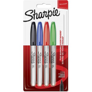 Sharpie marqueurs permanents, pointe fine, assortiment de couleurs classiques, pochette de 4