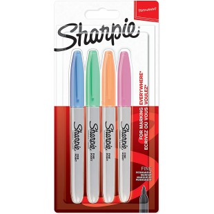 Sharpie 2065402 Lot de 4 Marqueurs permanent pointe fine Couleurs Assorties Pastel