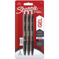Sharpie S-Gel | Stylos gel | Pointe moyenne (0,7 mm) | Encre noire, rouge et bleue | Lot de 3