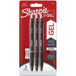 Sharpie S-Gel | Stylos gel | Pointe moyenne (0,7 mm) | Encre noire, rouge et bleue | Lot de 3