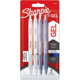 Sharpie S-Gel | Stylos Gel | Pointe moyenne (0,7 mm) | Barils de perles bleu givre et blanc | Encre noire et bleue | Lot de 4