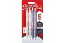 Sharpie S-Gel | Stylos Gel | Pointe moyenne (0,7 mm) | Barils de perles bleu givre et blanc | Encre noire et bleue | Lot de 4