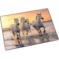 Laufer 46656 Sous-main antiderapant pour enfant Motif chevaux sur la plage 53 x 40 cm Avec poche laterale transparente