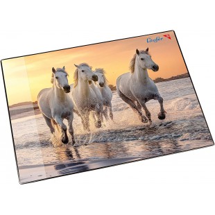 Laufer 46656 Sous-main antiderapant pour enfant Motif chevaux sur la plage 53 x 40 cm Avec poche laterale transparente
