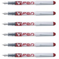 PILOT Lot de 6 Stylos Plume Jetable Effacable V-Pen Pte Moyenne Rouge