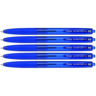 PILOT Lot de 5 Stylos Bille Retractable SUPER GRIP G Pte Moyenne Bleu