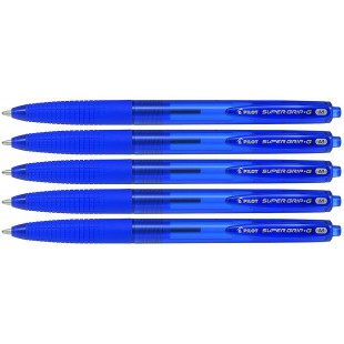 PILOT Lot de 5 Stylos Bille Retractable SUPER GRIP G Pte Moyenne Bleu